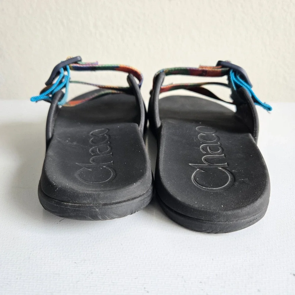 Chaco Chillos Slide Sandals Womens 7 Black Multi Color Adjustable Straps Strappy